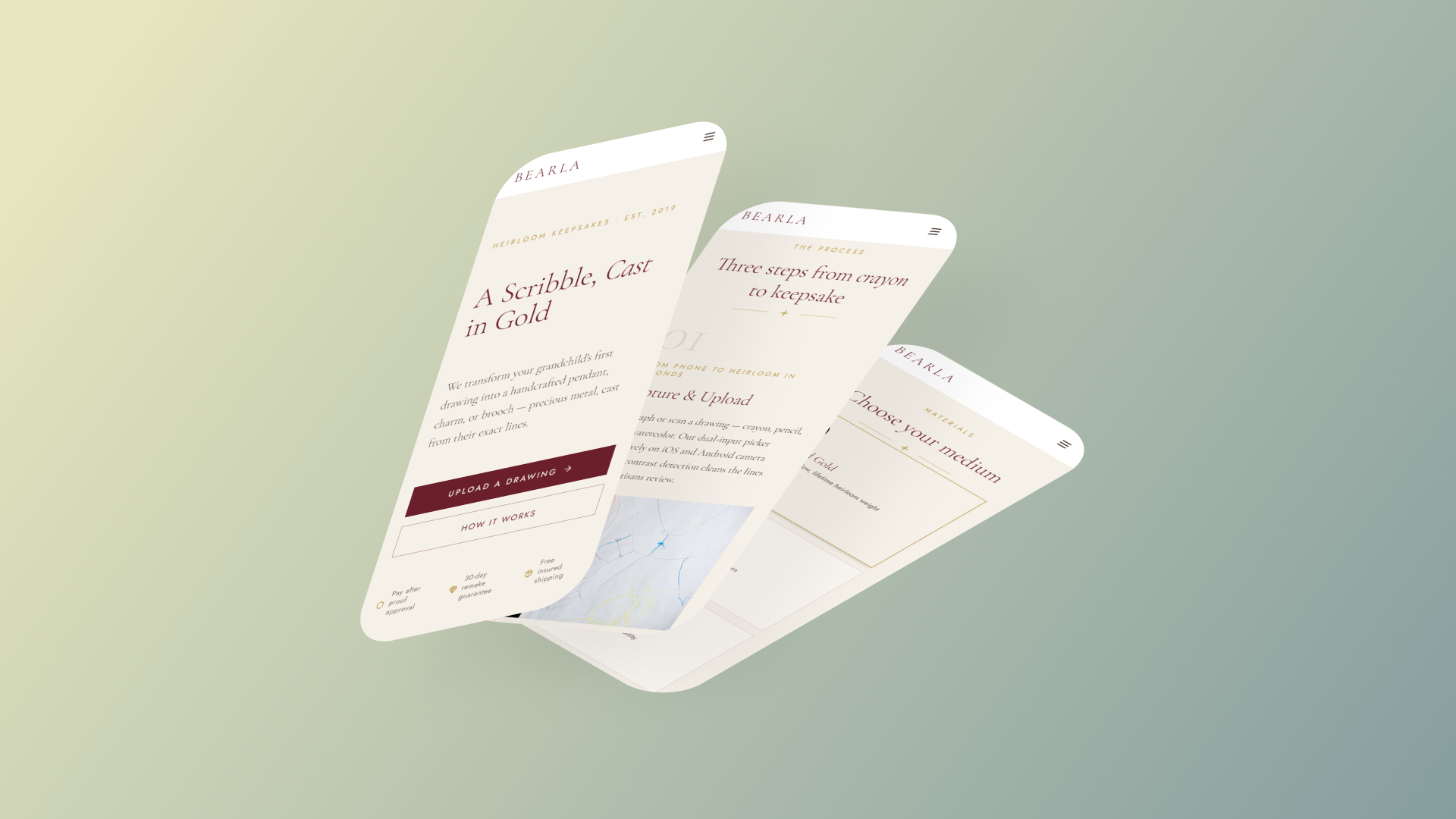 Bearla Mobile Interface showing artwork intent tagging next to finished custom brooch