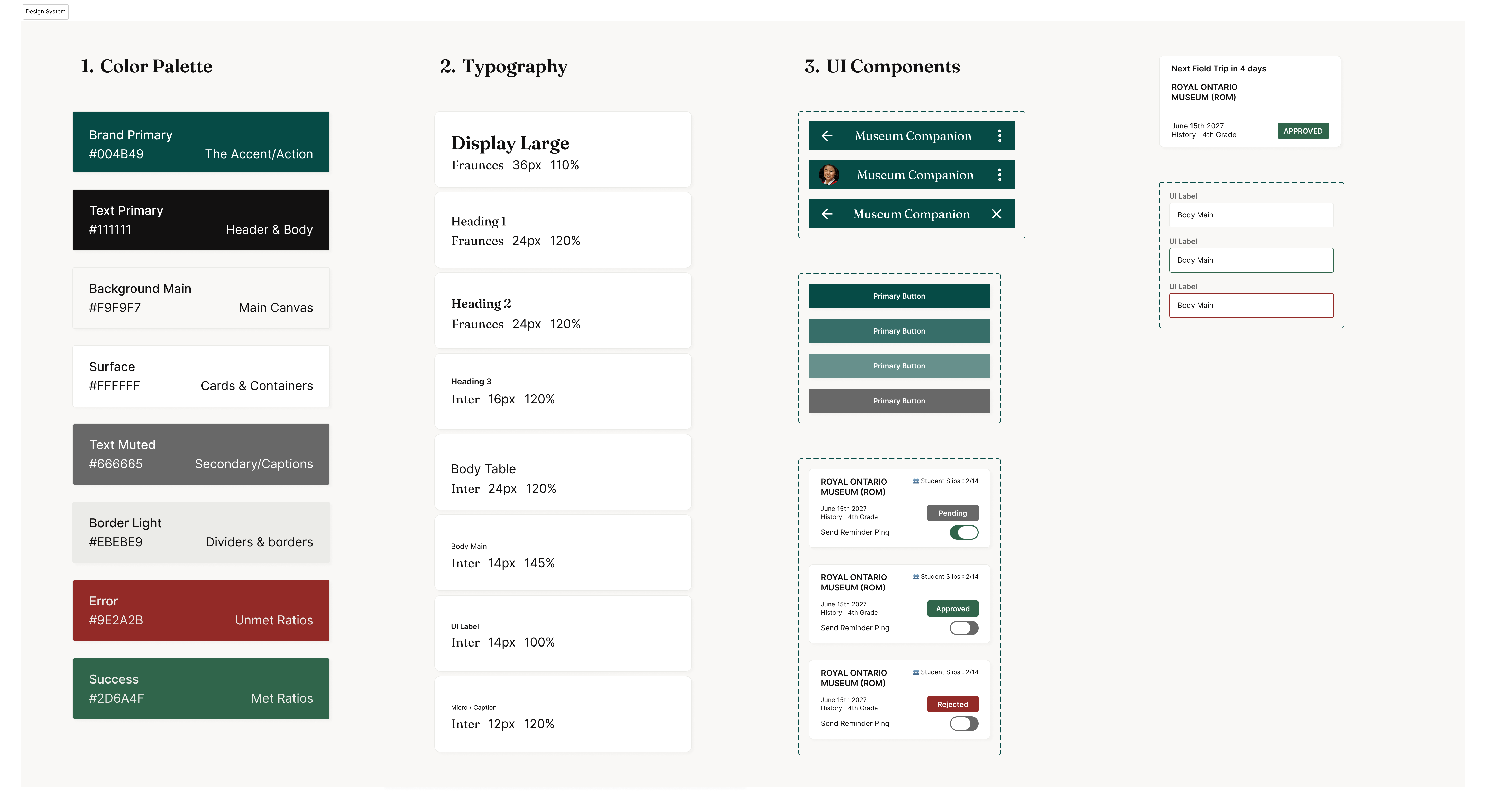 Museum Companion Design System Style Sheet