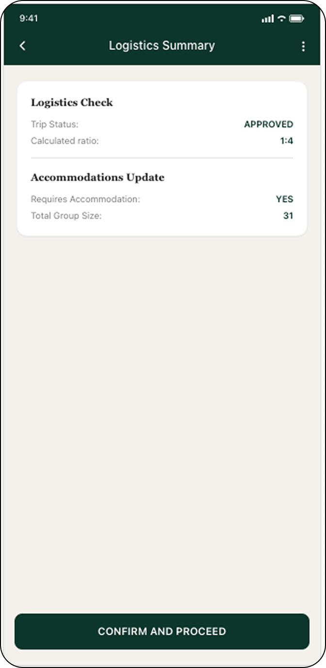 Logistics Summary Screen