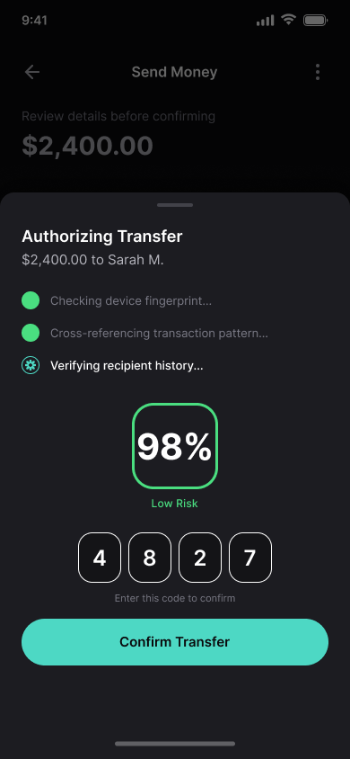 Tomaan Authorization Screen showing loading metrics and confidence score indicator